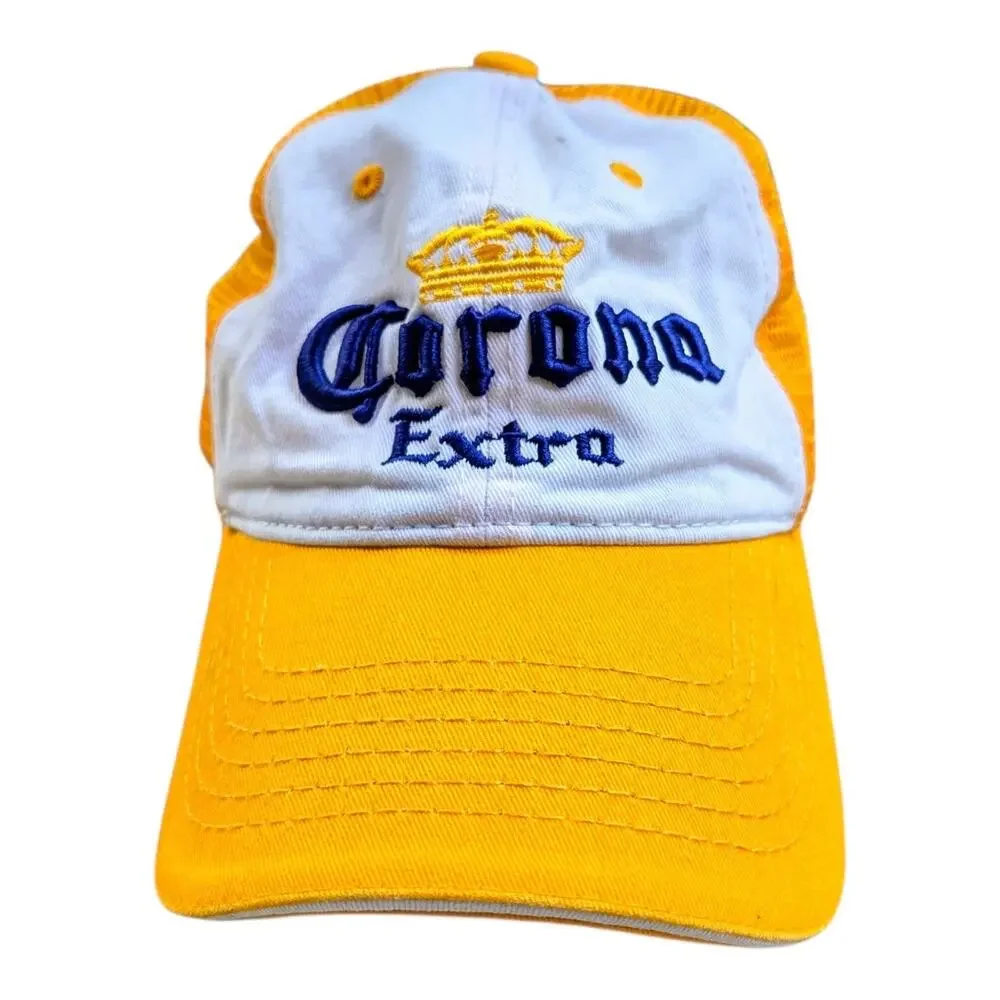 Corona Extra Beer Hat Cap Mens Adjustable Strapback Yellow White Two Tone Mesh